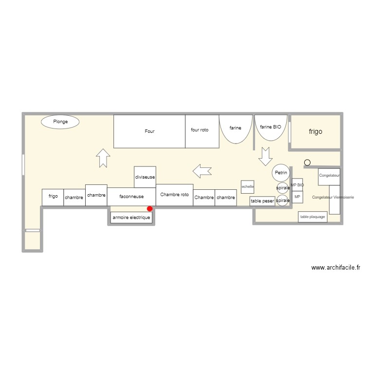 plan boulangerie. Plan de 3 pièces et 57 m2