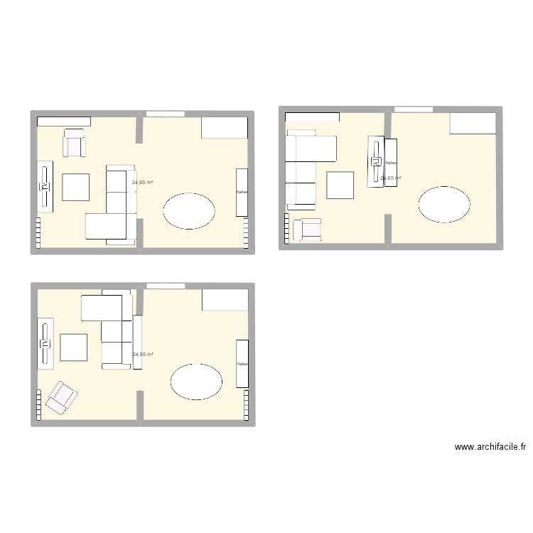 Salon1. Plan de 3 pièces et 74 m2