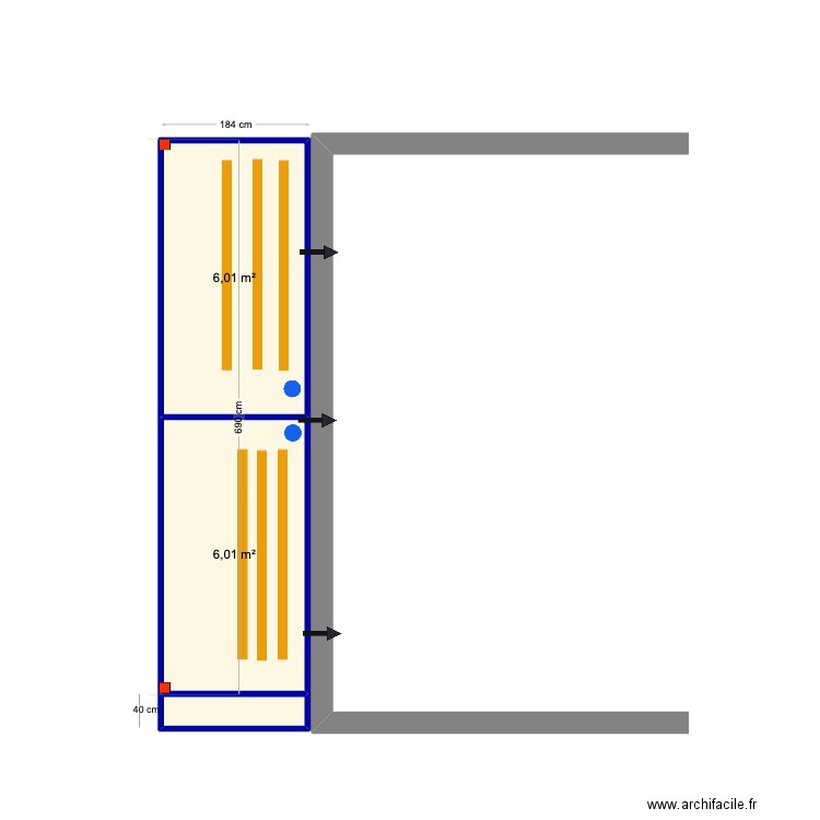 Mendes sol me 6900 x 2300 avancé de charpente. Plan de 3 pièces et 13 m2