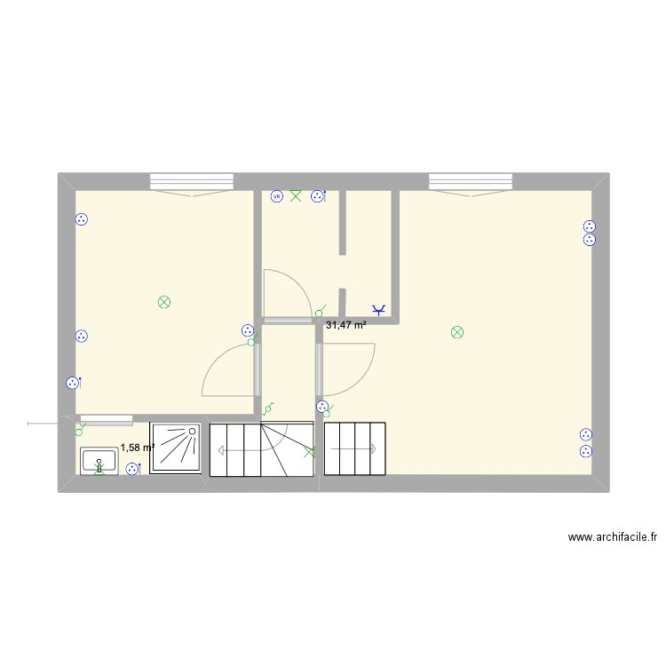 PONT AVEN ETAGE NEW SDB. Plan de 2 pièces et 33 m2