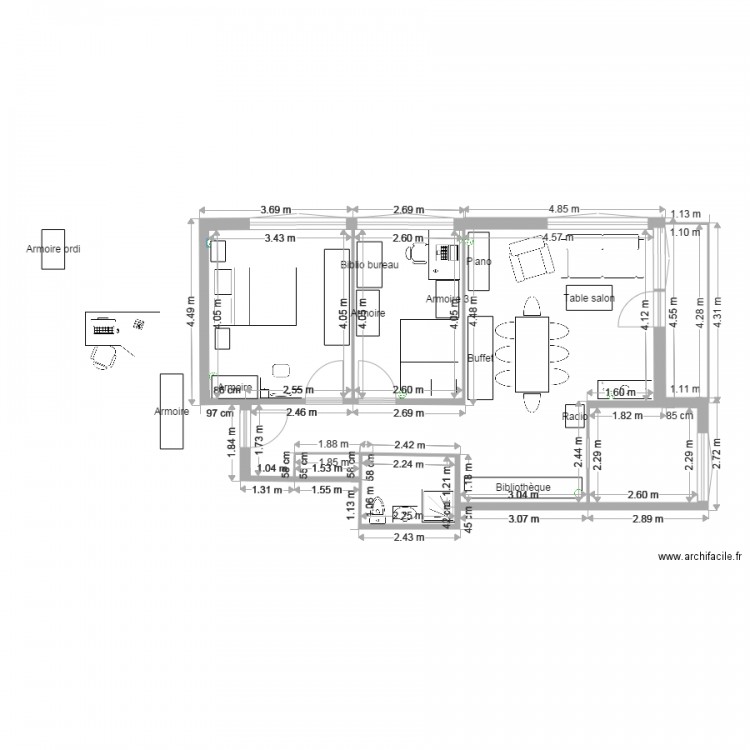 cotes murs. Plan de 0 pièce et 0 m2