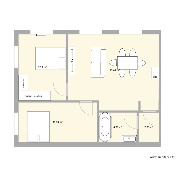 pouteau. Plan de 5 pièces et 56 m2