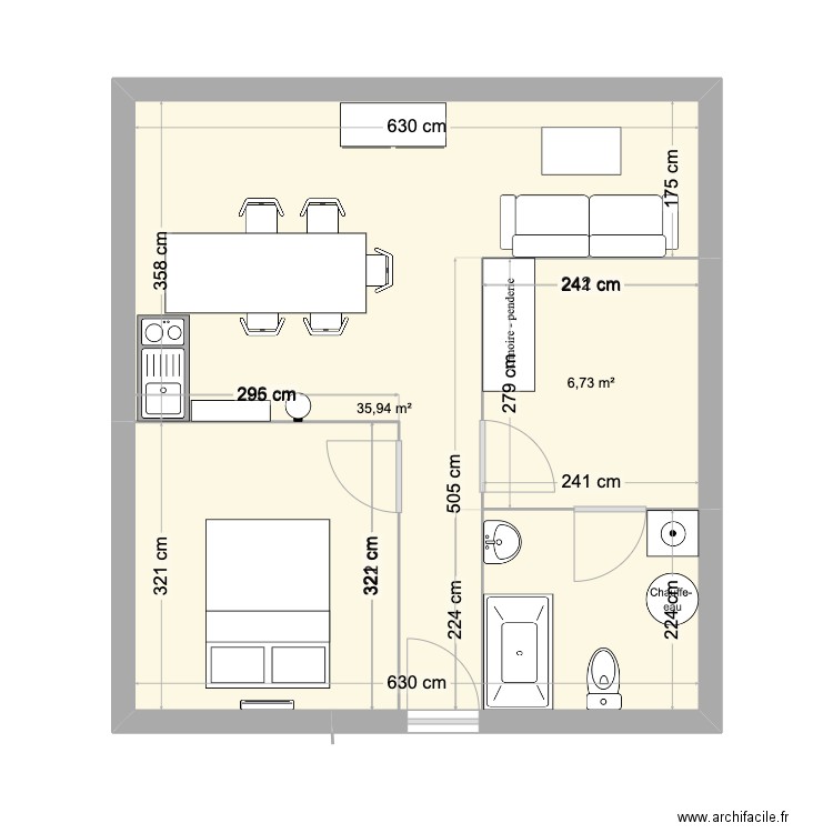 lille. Plan de 2 pièces et 43 m2