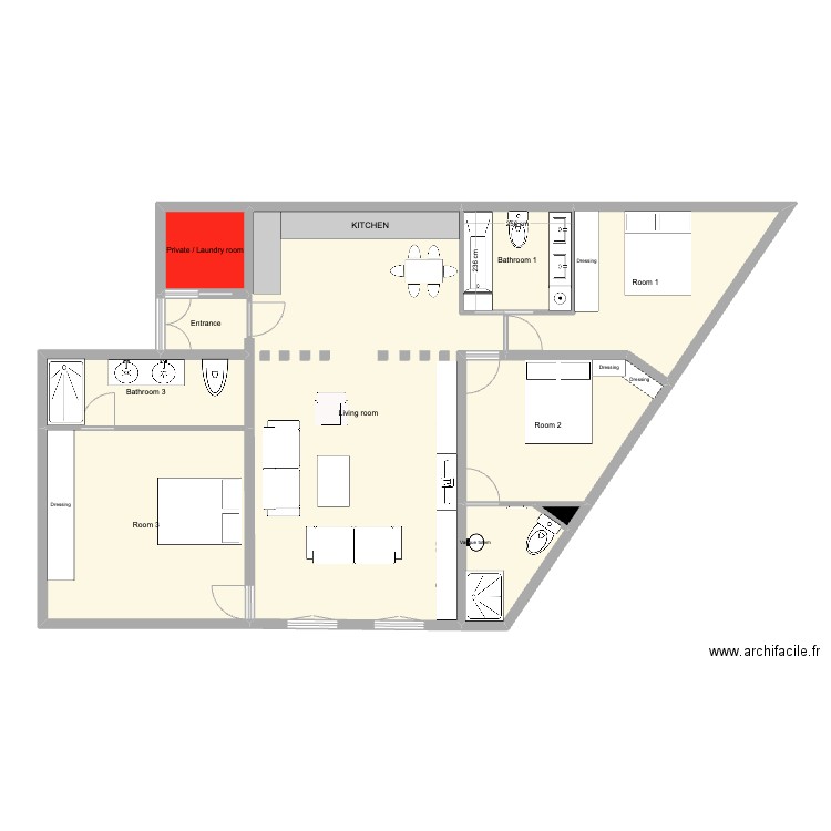 3 suites appartment. Plan de 10 pièces et 120 m2