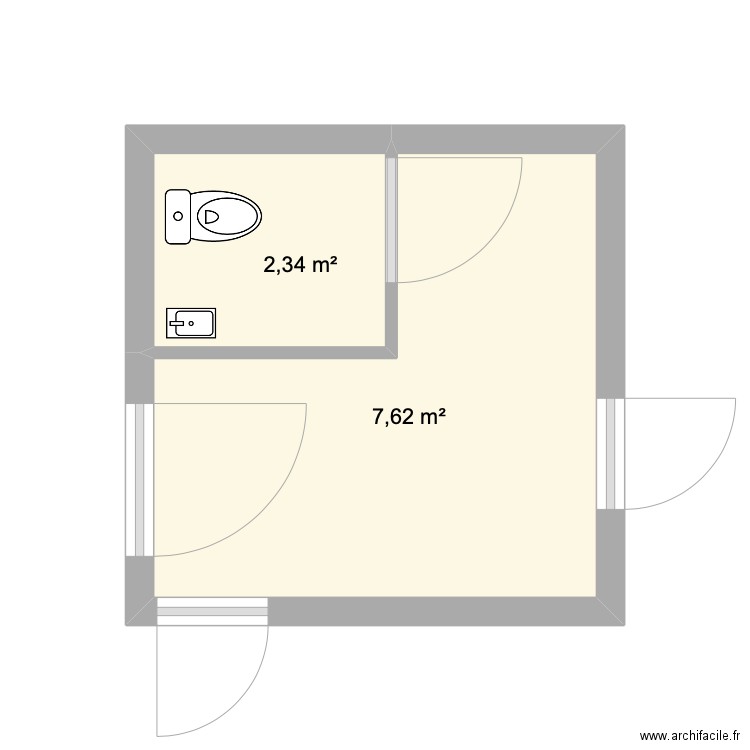 ancienne cuisine. Plan de 2 pièces et 10 m2