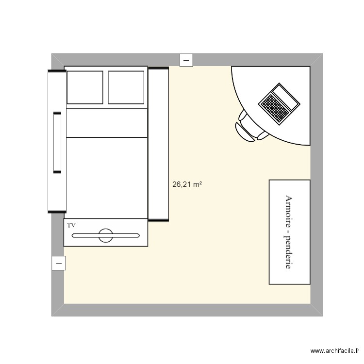 croquis chambres. Plan de 1 pièce et 26 m2