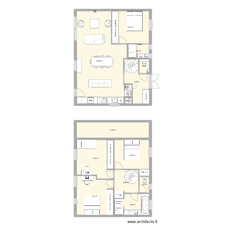 maison lafayette V8. Plan de 13 pièces et 129 m2