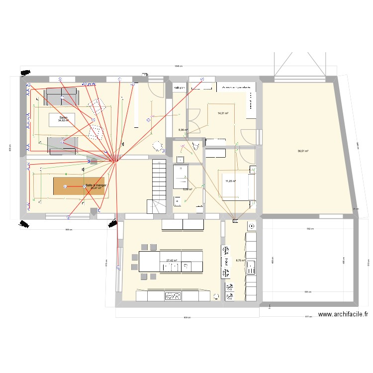 Electricité 2. Plan de 9 pièces et 168 m2