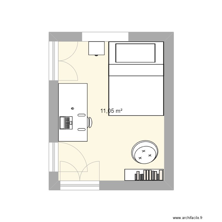 Chambre. Plan de 1 pièce et 11 m2