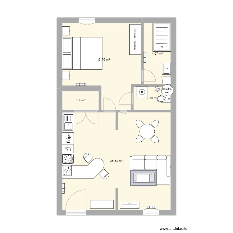 serres par pièce. Plan de 5 pièces et 47 m2