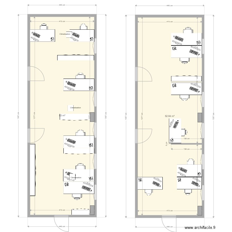 BUREAUX. Plan de 2 pièces et 106 m2