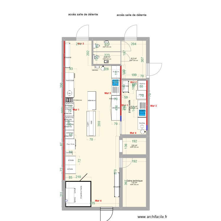 Raal Rez droite - Calepinage inox. Plan de 7 pièces et 84 m2