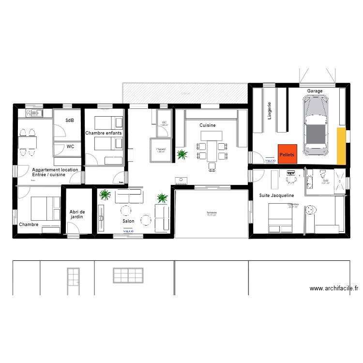 Maison Jacqueline V4. Plan de 6 pièces et 58 m2