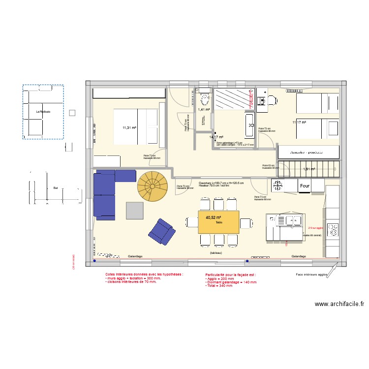 Plan cotes réelles. Plan de 9 pièces et 161 m2