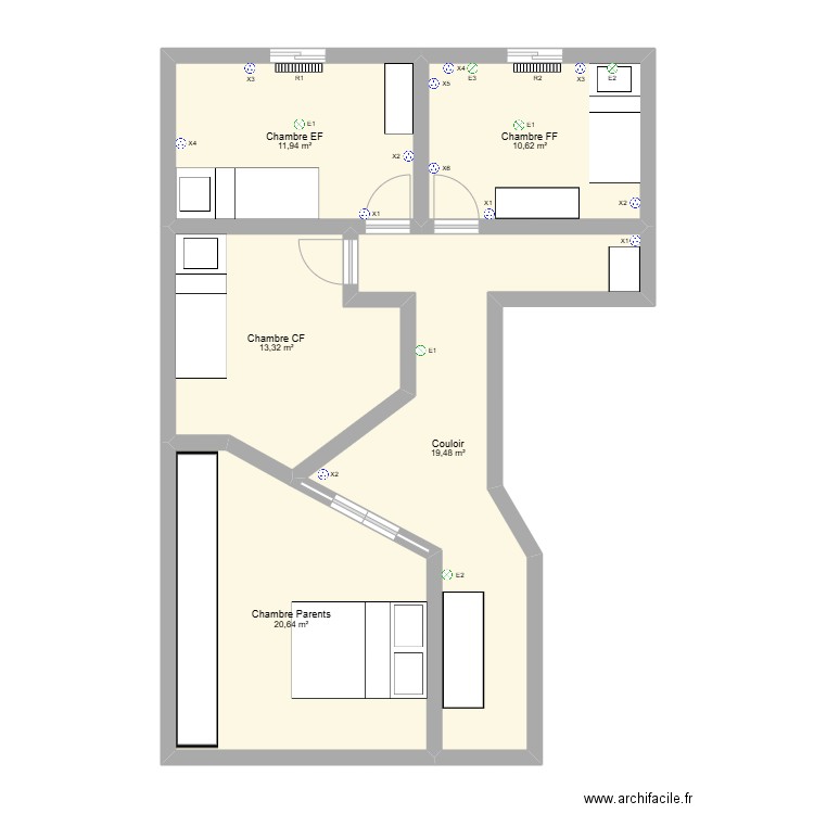 ABC. Plan de 5 pièces et 76 m2