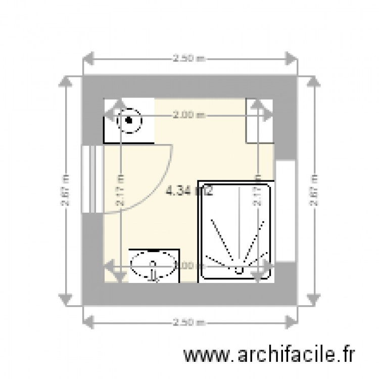 salle de bain - Plan 1 pièce 4 m2 dessiné par pirous