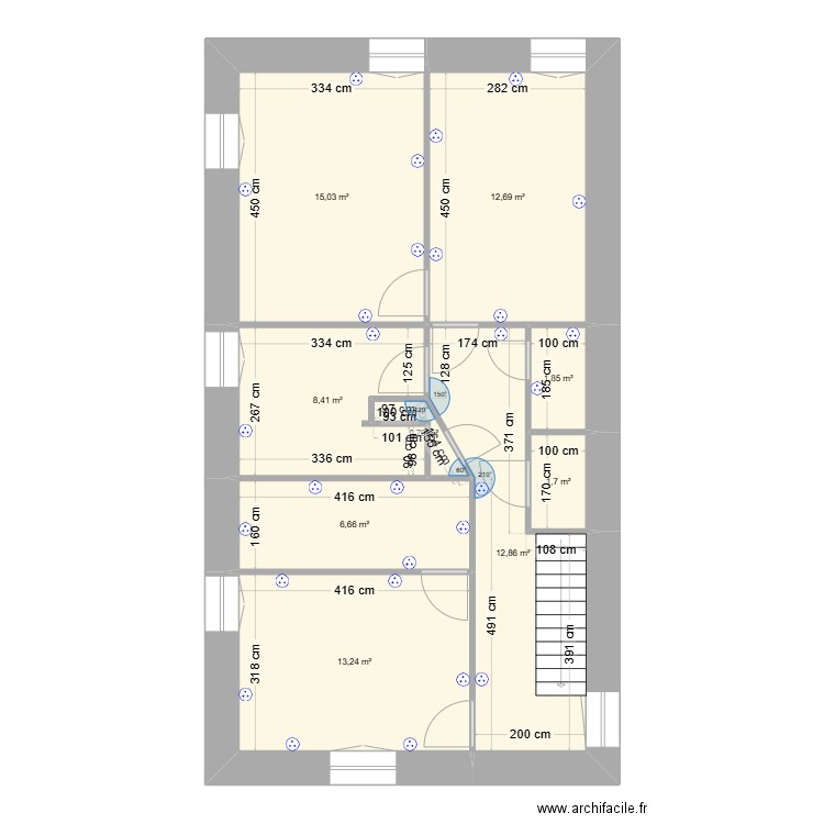 Plan maison 2ème. Plan de 9 pièces et 73 m2