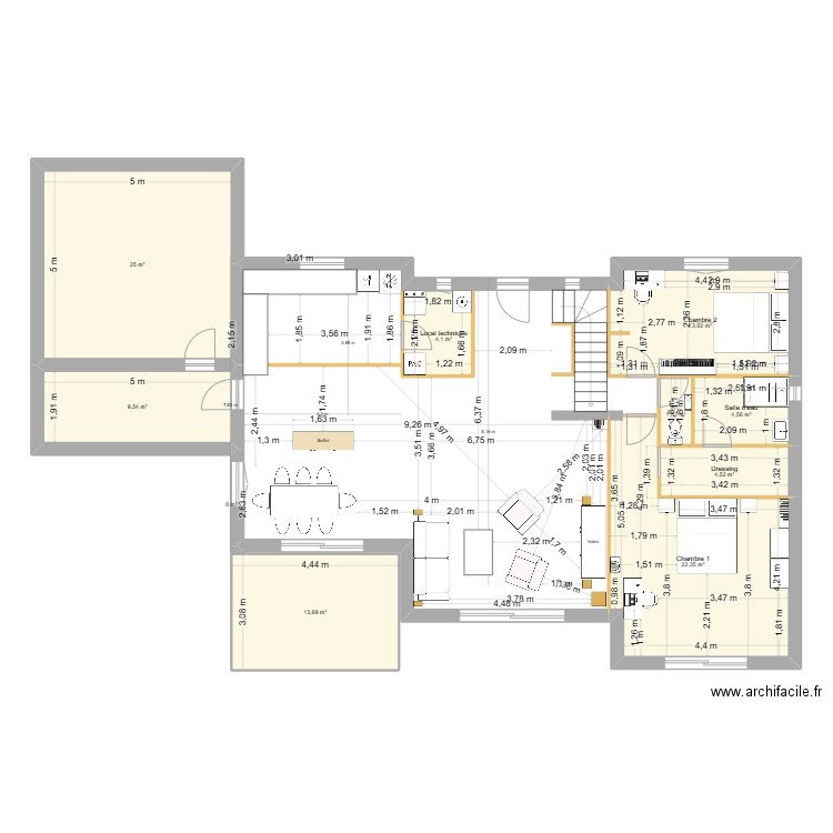 Zola2. Plan de 17 pièces et 135 m2