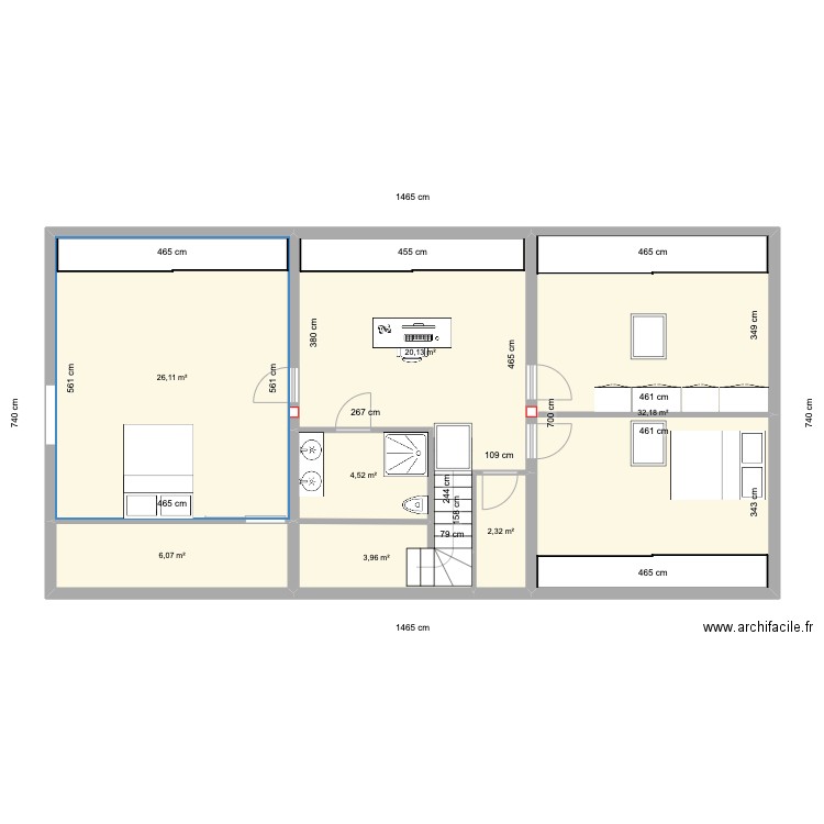 valentin 01. Plan de 7 pièces et 95 m2