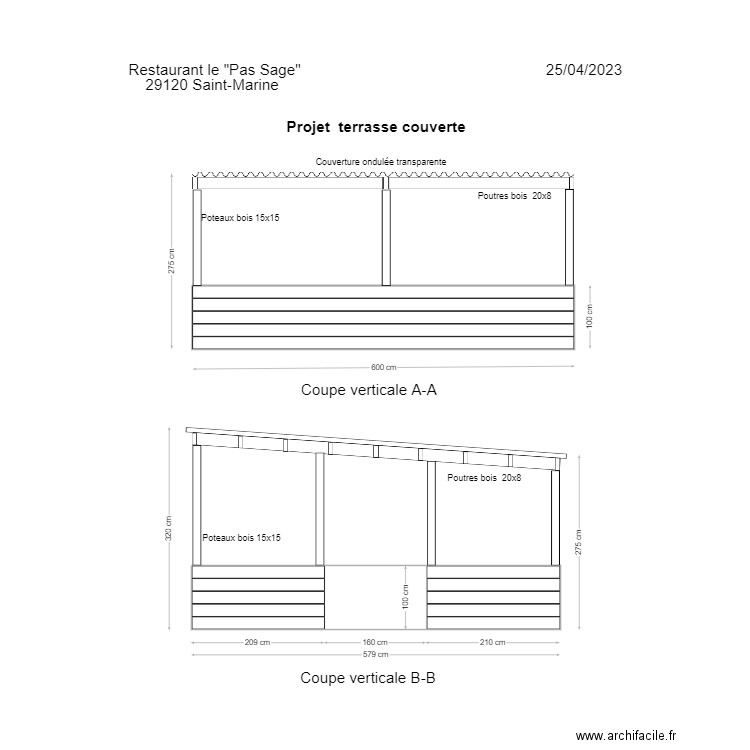 Coupe terrasse Pas Sage. Plan de 0 pièce et 0 m2