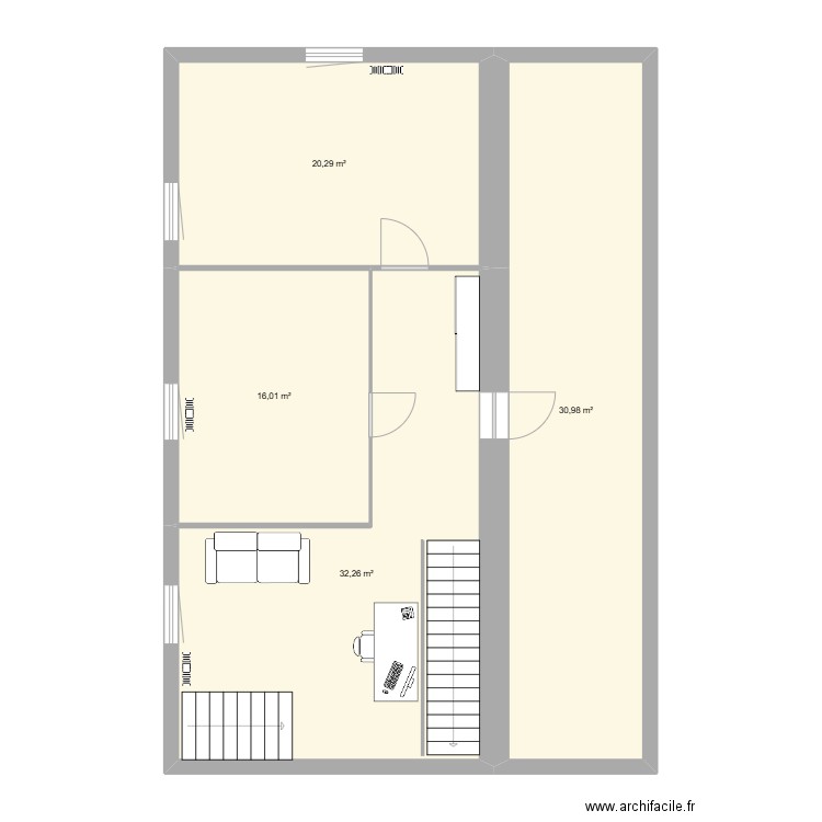 ETAGE 4. Plan de 4 pièces et 100 m2