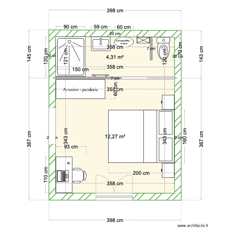 Mais des hirondelles. Plan de 2 pièces et 17 m2