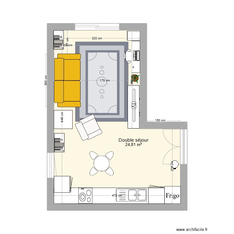 salon. Plan de 1 pièce et 25 m2