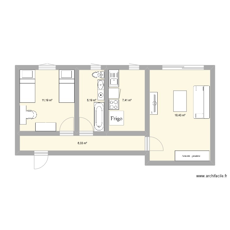 appartement ezanville1. Plan de 5 pièces et 49 m2