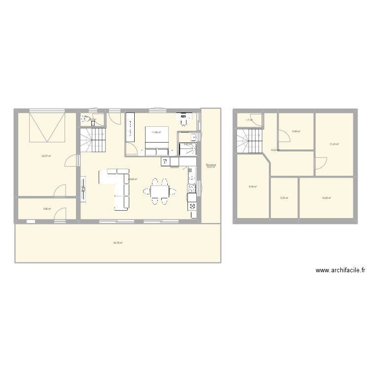 Plan maison étage 130 m2 avec garage. Plan de 15 pièces et 187 m2