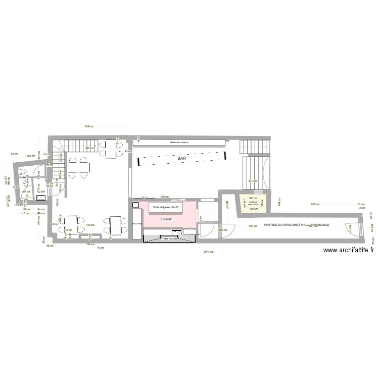 RESTO. Plan de 2 pièces et 7 m2