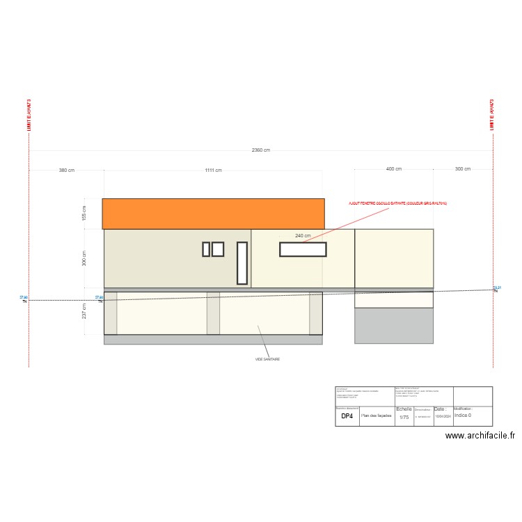 PLAN DES FACADES - NORD - FENETRES COMPLEMENTAIRES. Plan de 0 pièce et 0 m2