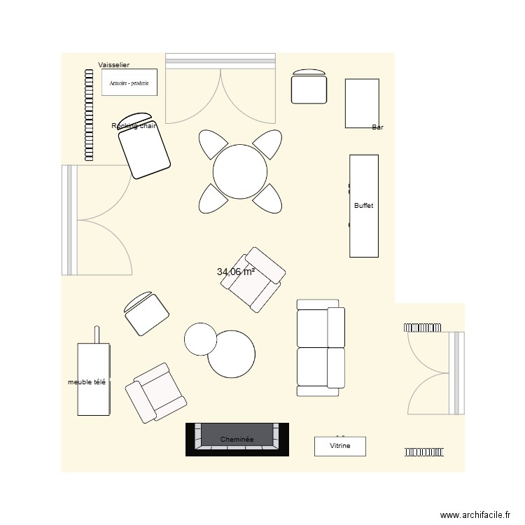 situation à venir. Plan de 1 pièce et 34 m2