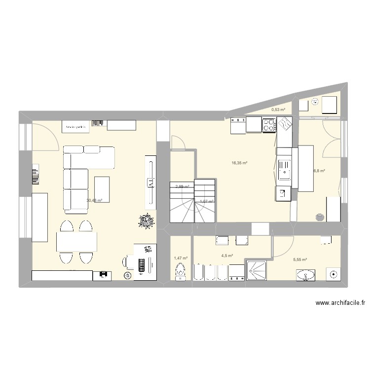 maison perso v2. Plan de 9 pièces et 72 m2