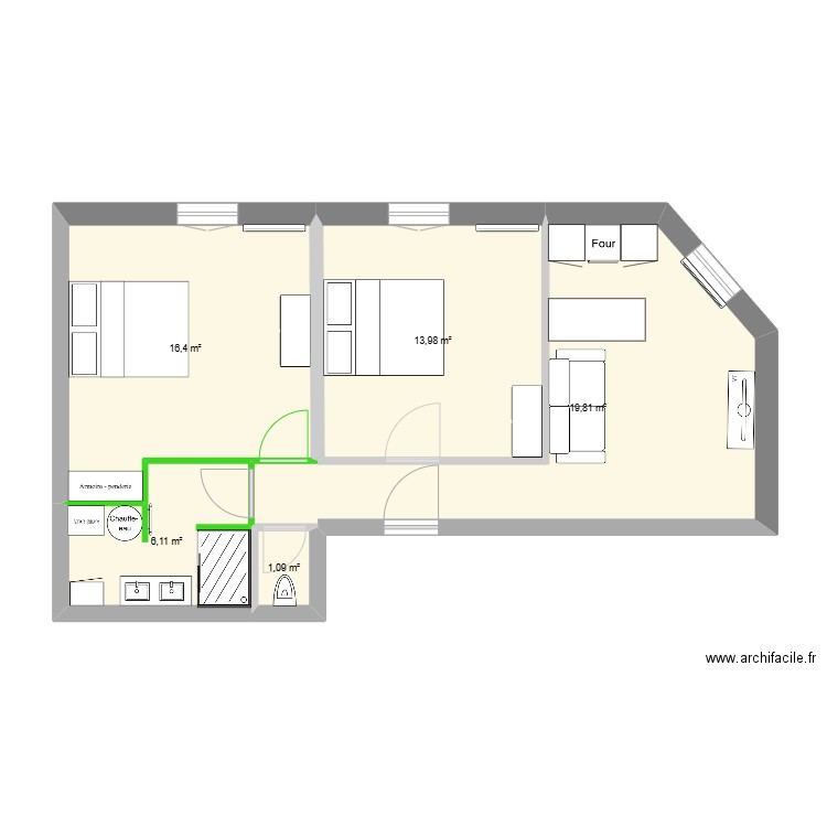 Appartement Narbonne. Plan de 5 pièces et 57 m2