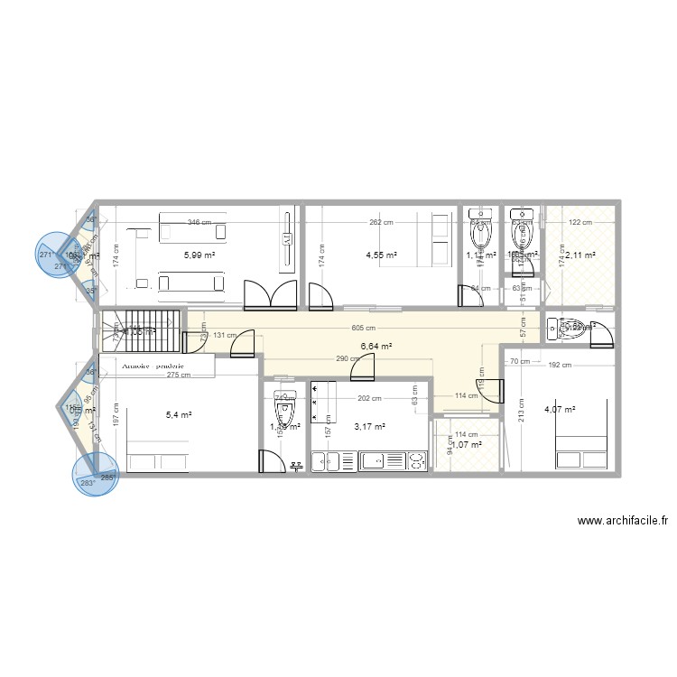 ASSANEARCHI 1ER ETAGE. Plan de 15 pièces et 39 m2