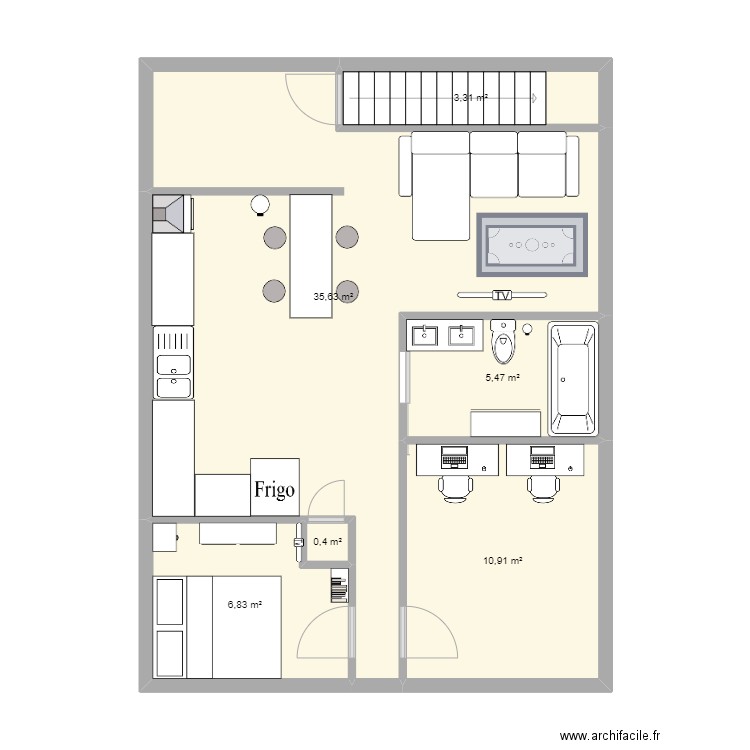 Plan garage 1er étages. Plan de 6 pièces et 63 m2