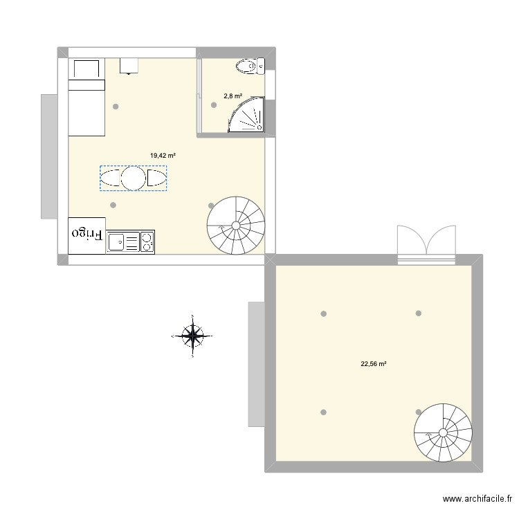 phare été . Plan de 3 pièces et 45 m2