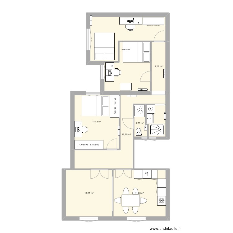 Chambre enfant . Plan de 1 pièce et 22 m2