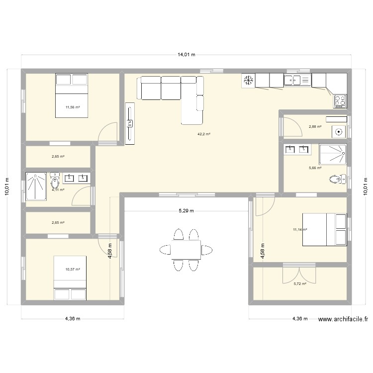 Maison 100m². Plan de 10 pièces et 99 m2