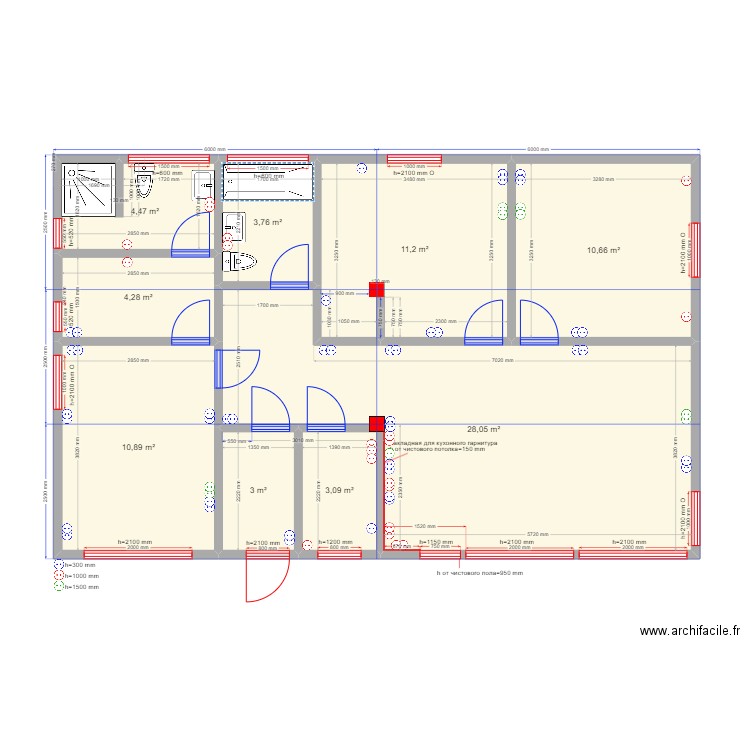 Химки эл. Plan de 9 pièces et 79 m2