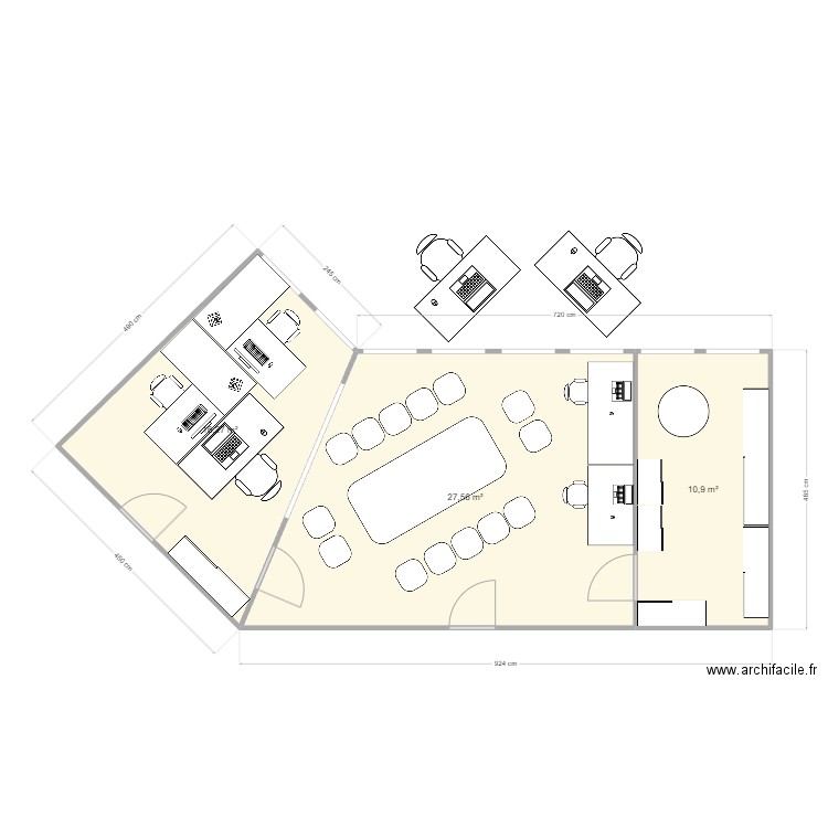 Bureau CGT. Plan de 3 pièces et 55 m2