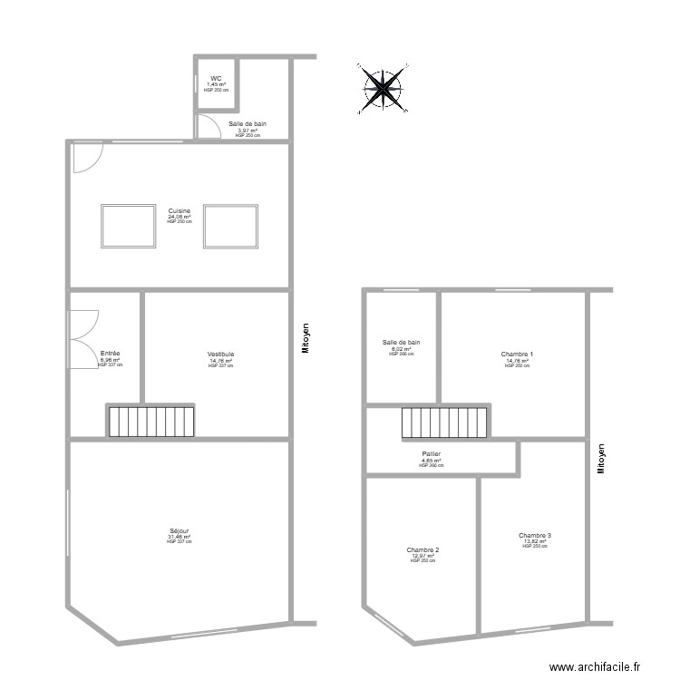 vergne 2. Plan de 13 pièces et 139 m2