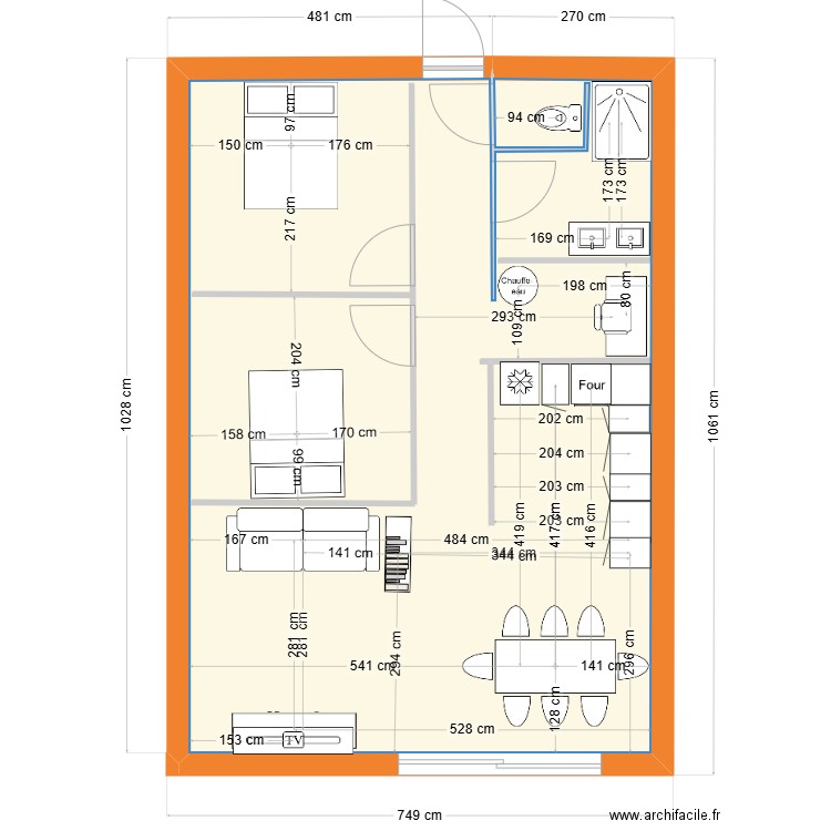 Ib3. Plan de 1 pièce et 68 m2