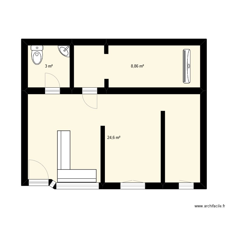 plan surface commerciale. Plan de 3 pièces et 36 m2