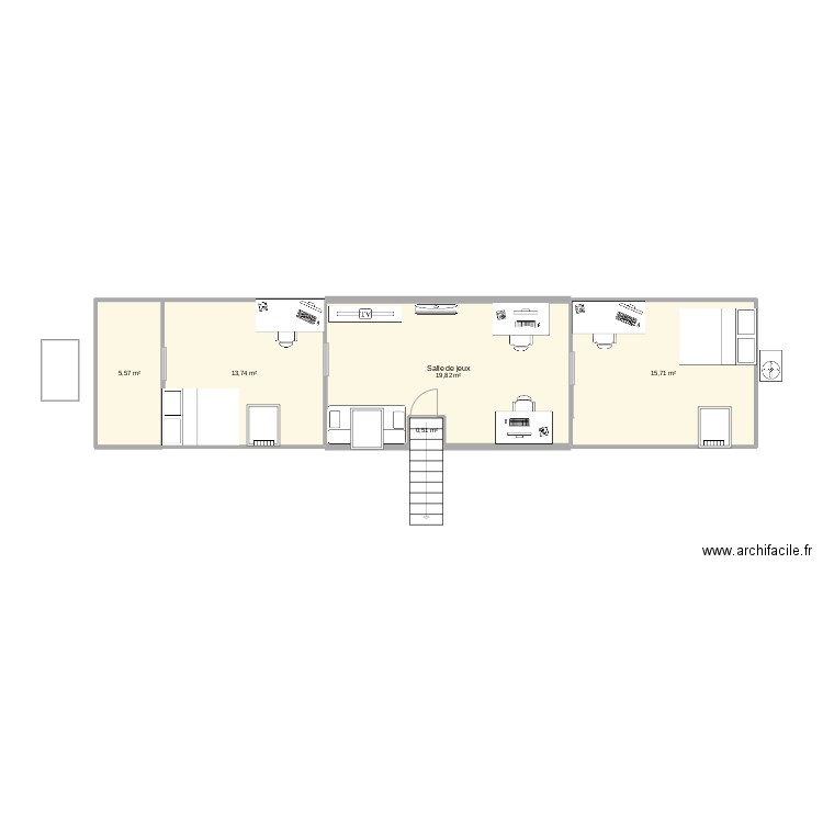 combles. Plan de 5 pièces et 55 m2