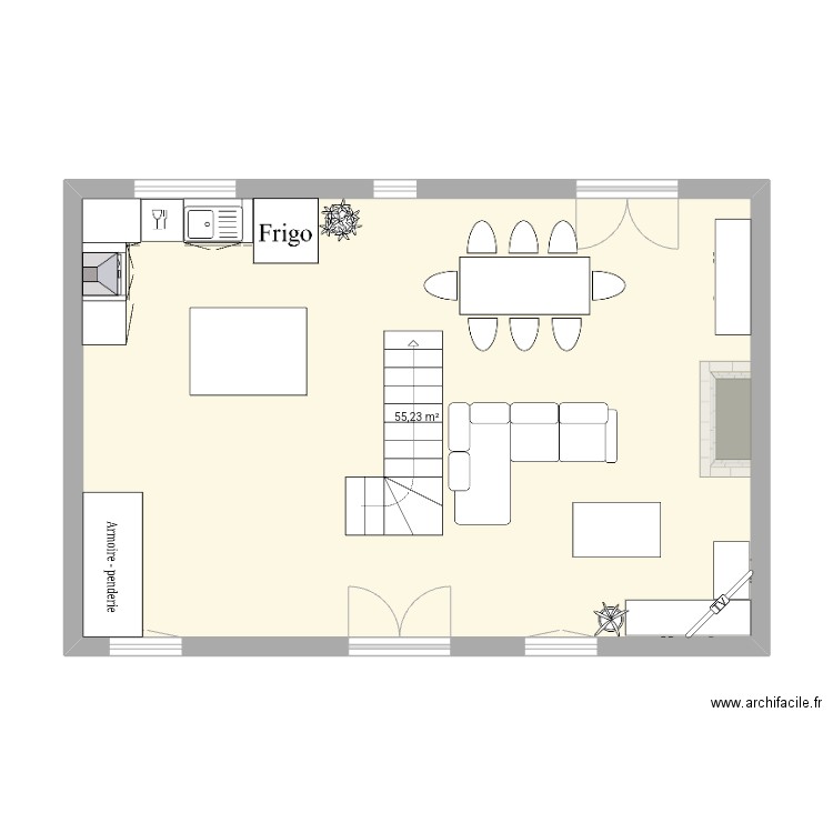 Home. Plan de 1 pièce et 55 m2