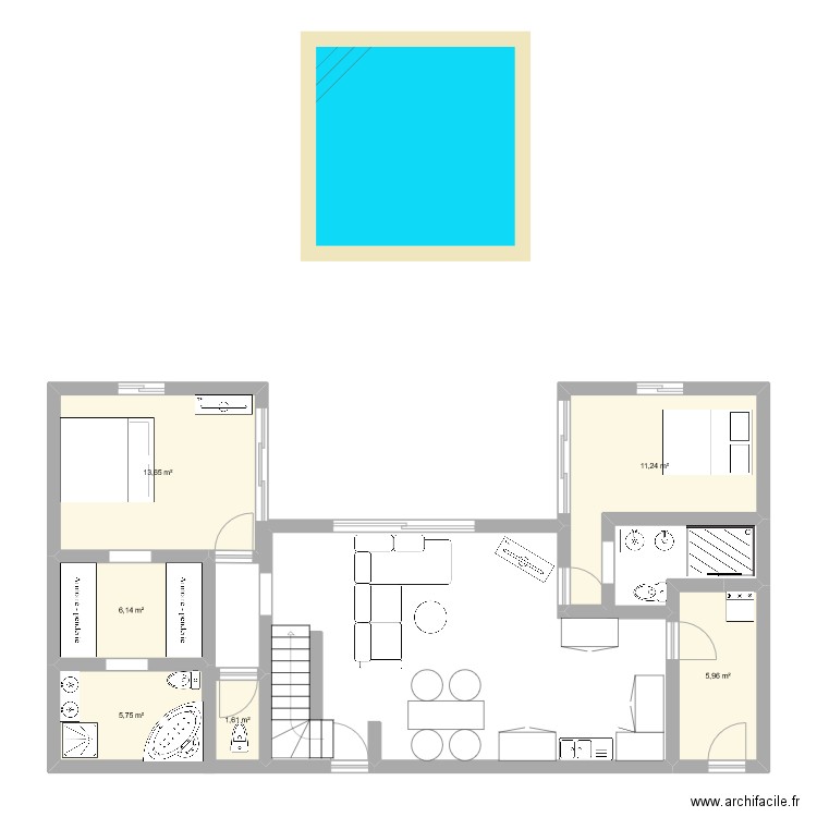 perso BM. Plan de 6 pièces et 44 m2