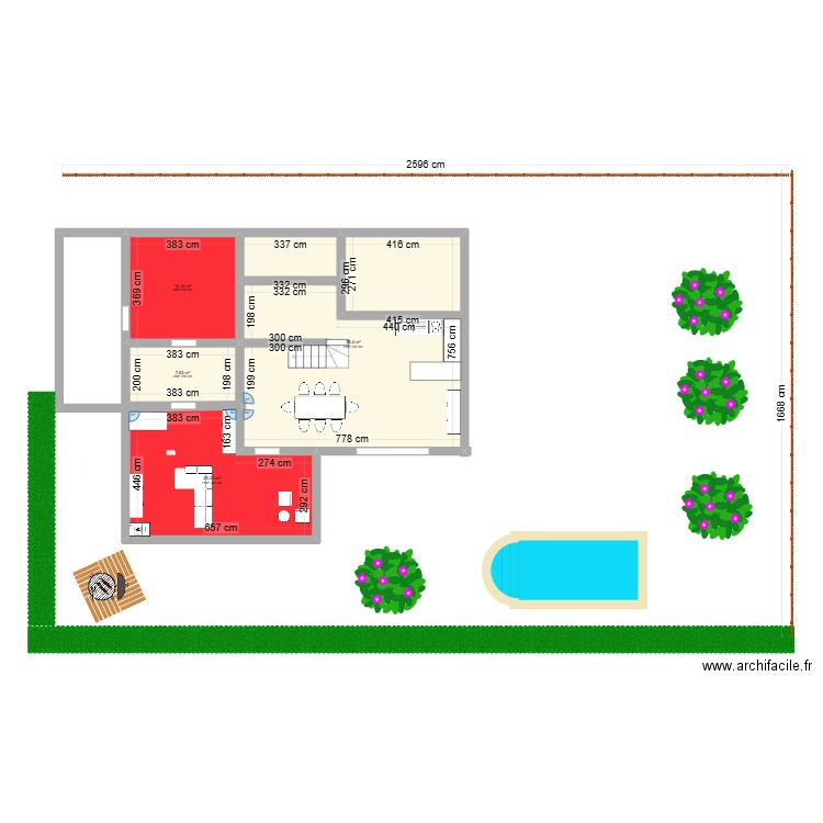 Veranda. Plan de 4 pièces et 102 m2