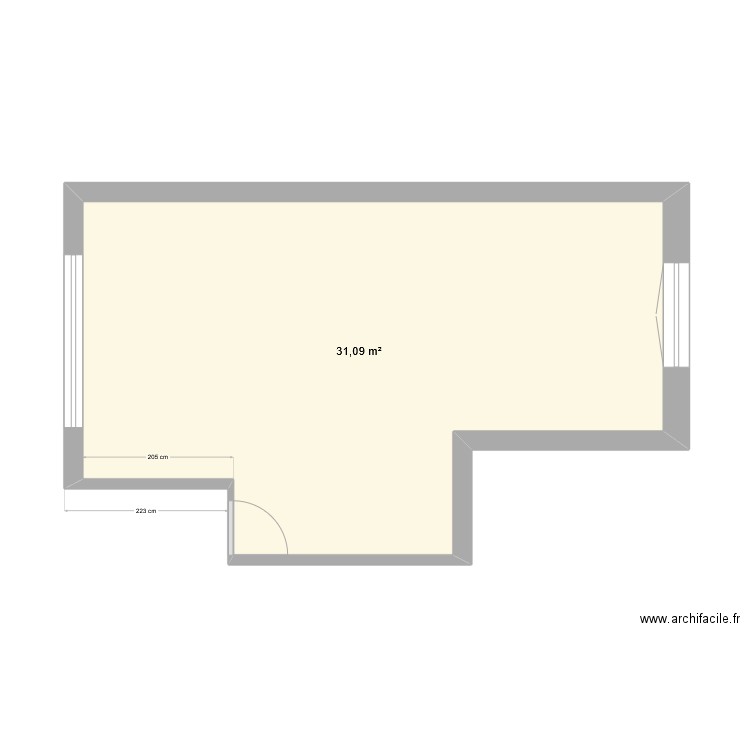 RDC. Plan de 1 pièce et 31 m2