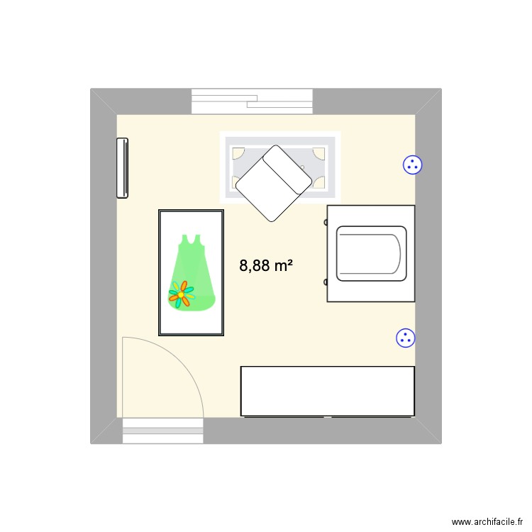 Salon V2. Plan de 1 pièce et 9 m2